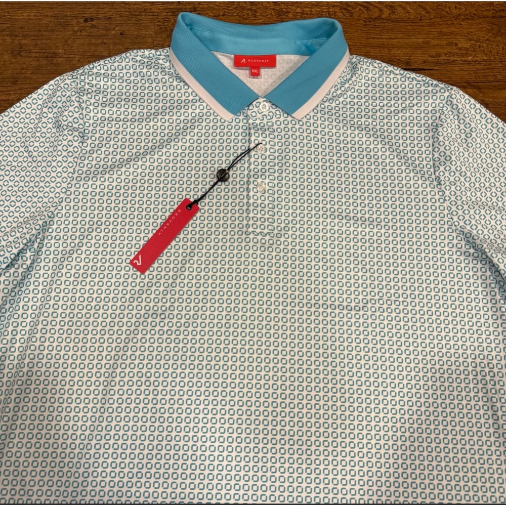 Redvanly White Devine Geometric Performance Casual Golf Polo Shirt Men's 2XL
